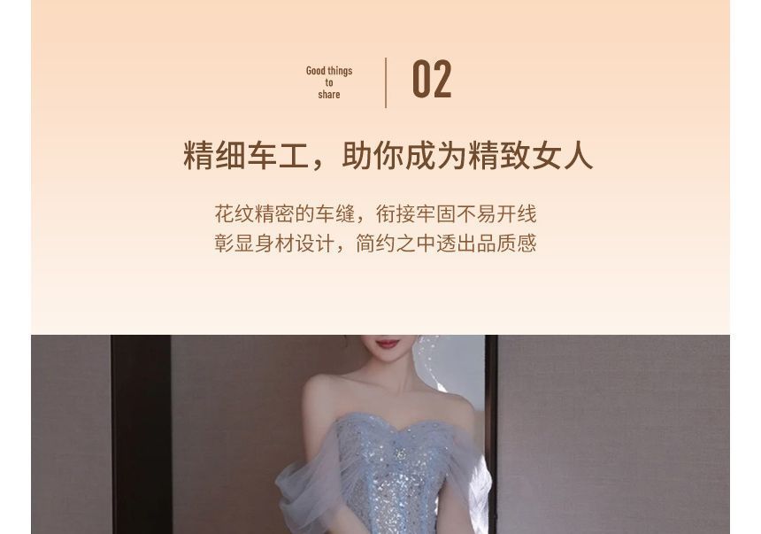 Evening Gown Midi Cold Glitter A-Line Shoulder