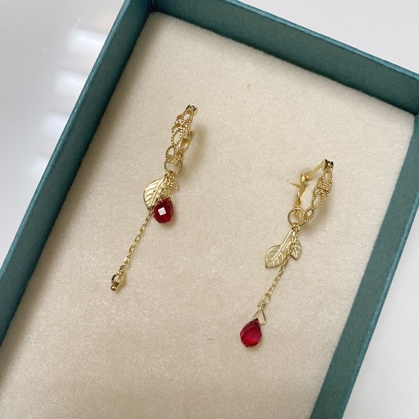 Leaf Agate designs) Earring Alloy Asymmetrical Drop (various