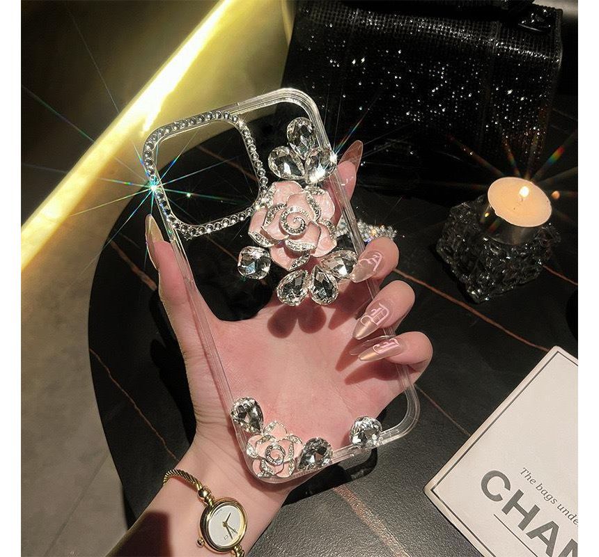 Case Transparent Rhinestone Floral Phone
