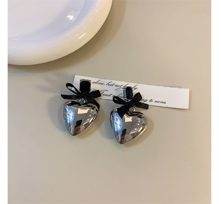 Heart Rhinestone Bow Earring Drop