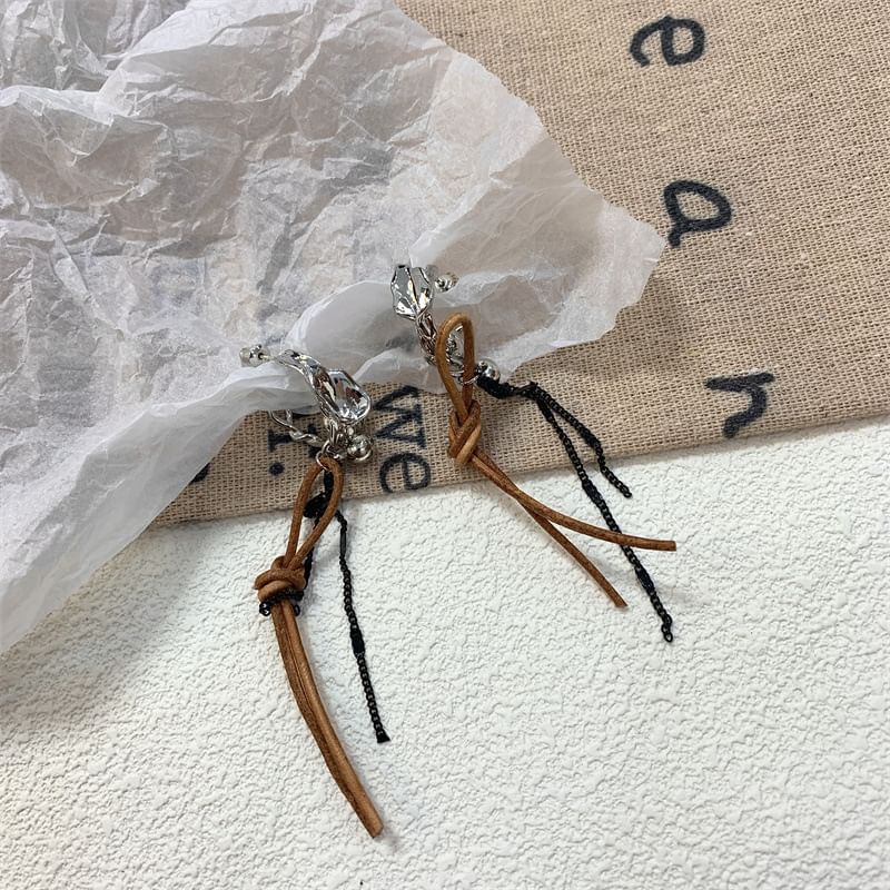 Faux Dangle Cord Alloy Leather Earring