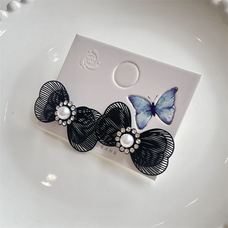 Faux Alloy Stud Earring Bow Pearl