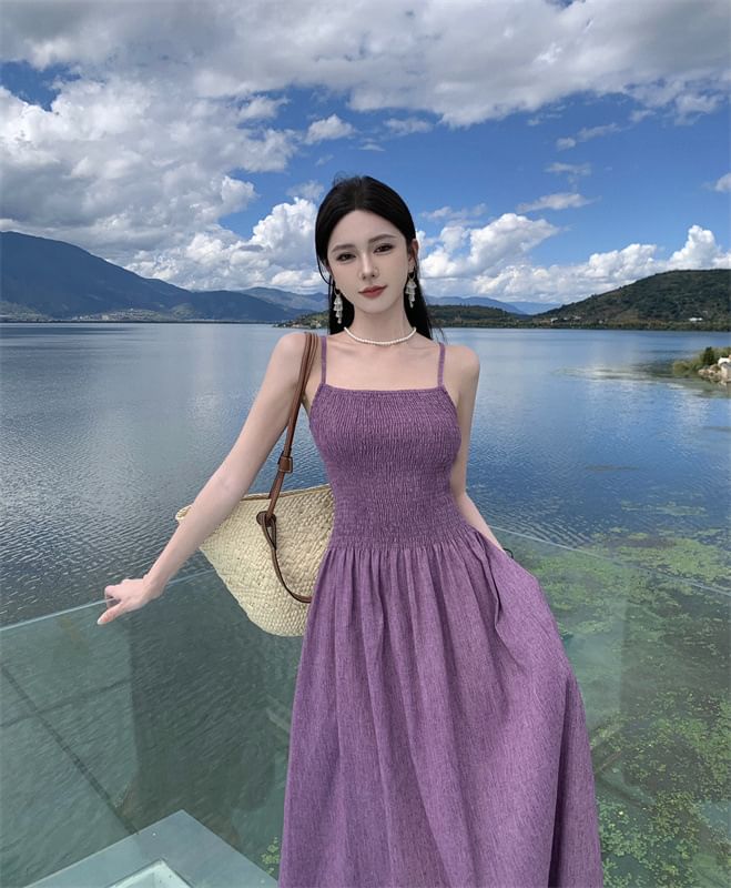 Strap Spaghetti A-Line Plain Dress Midi