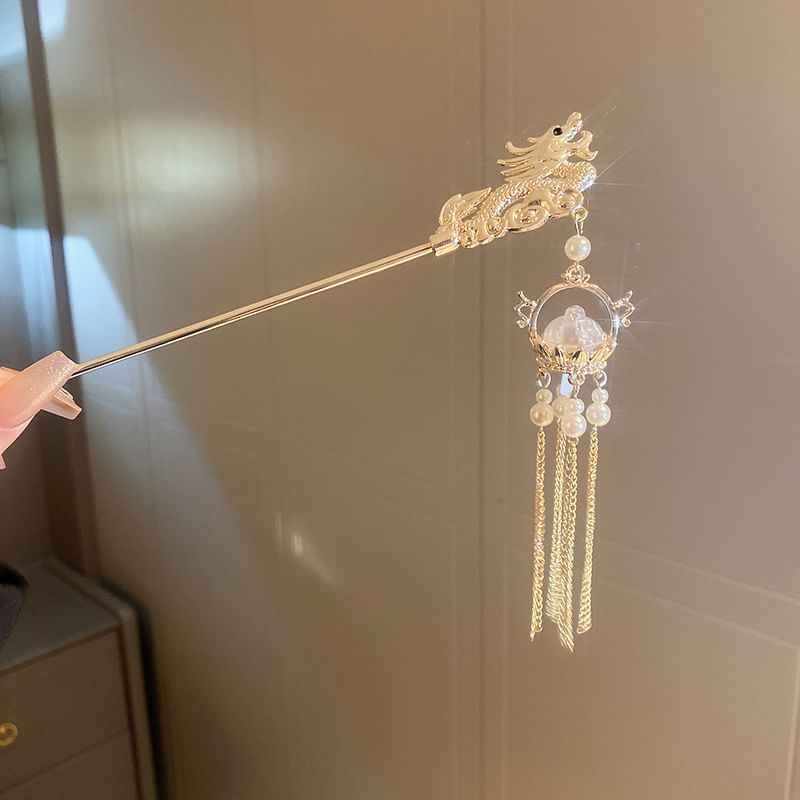 Faux Pearl Stick Dragon Fringed Hair
