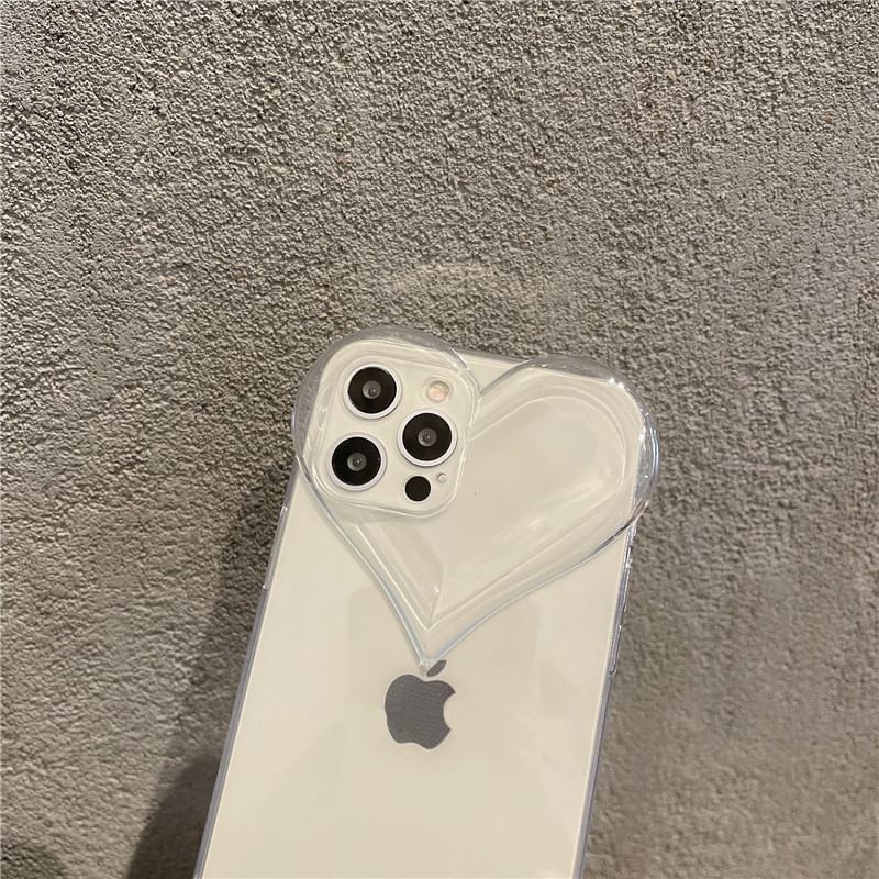 Phone Transparent Case Chain Heart Crystal Faux