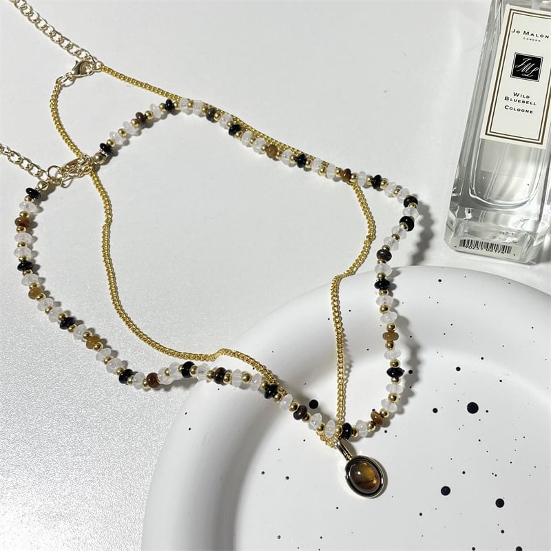 Necklace Gemstone Layered Pendant Beaded