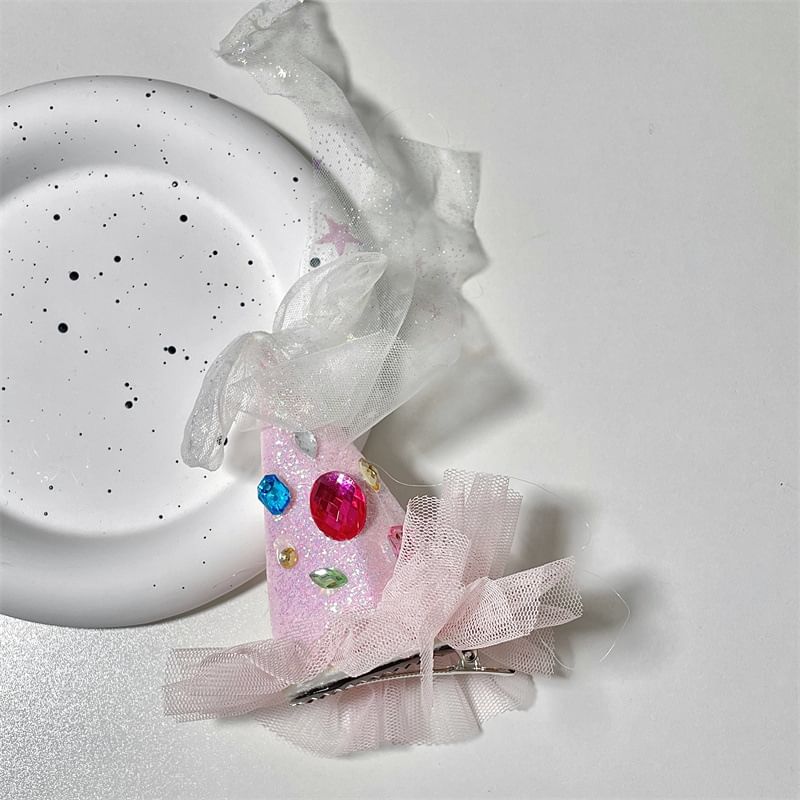 Mesh Hat Rhinestone Hair Clip Party