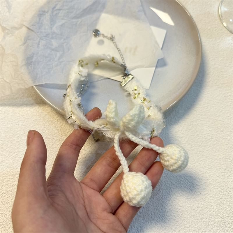 Bead Fringed Choker Fabric Cherry