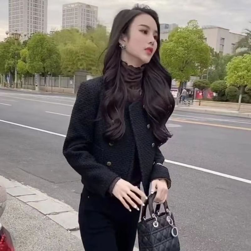 Double Breasted Tweed Crop Jacket