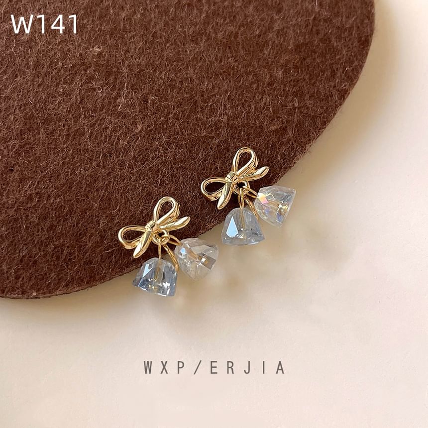 Clip-On Earring Drop Faux Crystal Bow