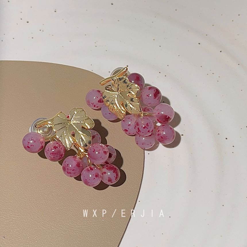 Gemstone Clip-On Grape Earring Drop