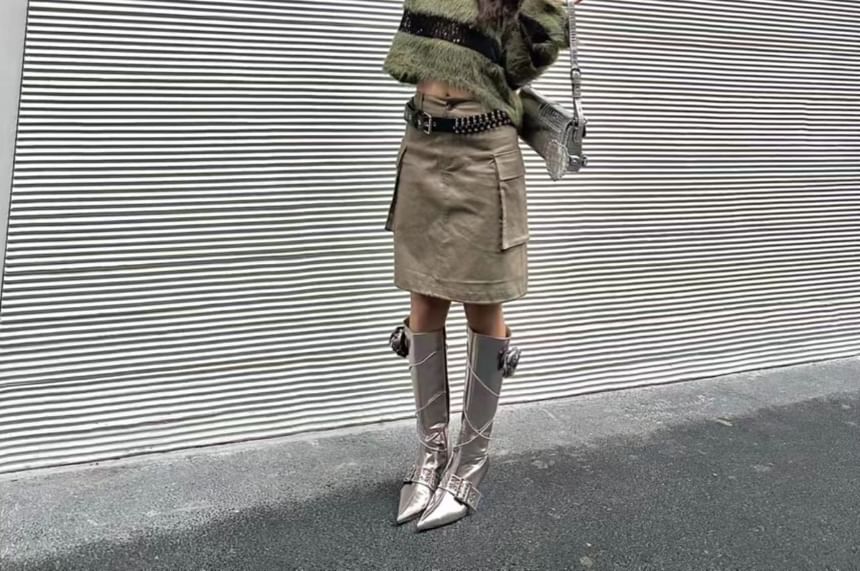 Boatneck Top Knit Perforated Long-Sleeve