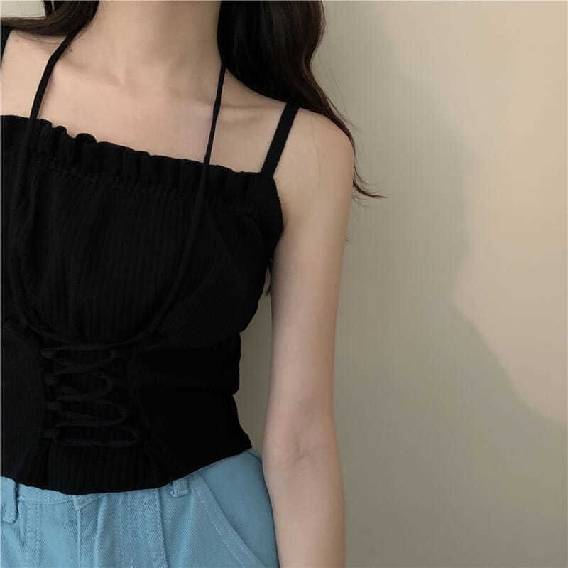 Camisole Up Top Lace Ruched Crop Plain
