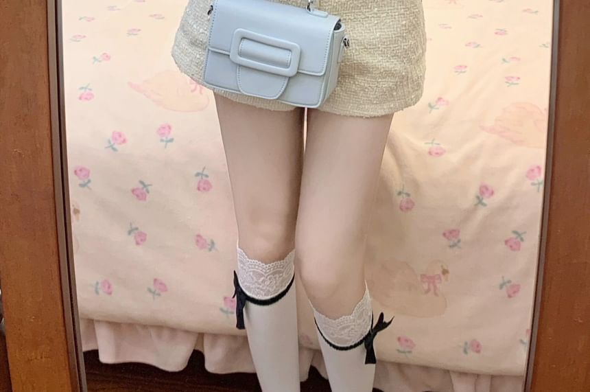 High Waist Contrast Pants Trim Hot Square Cardigan Cropped Neck Plain /