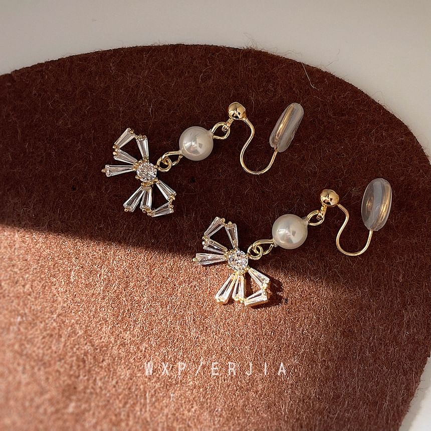 Drop Earring Faux Rhinestone Pearl Alloy Bow