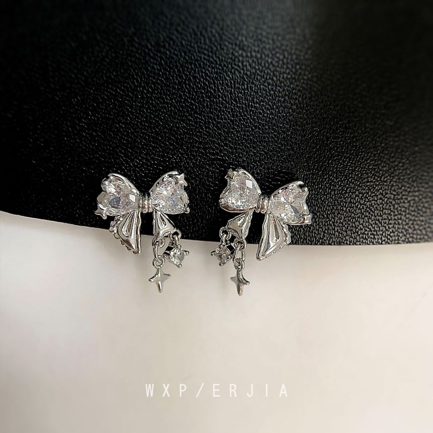 Earring Rhinestone Bow Alloy Drop