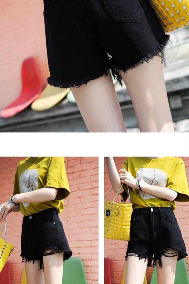 Mid Waist Plain Frayed Distressed Wide Leg Denim Shorts