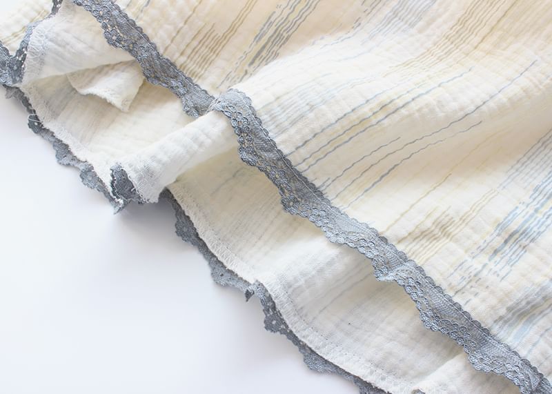 Pajama Set: Striped Lace-Trim Short-Sleeve Top with Shorts