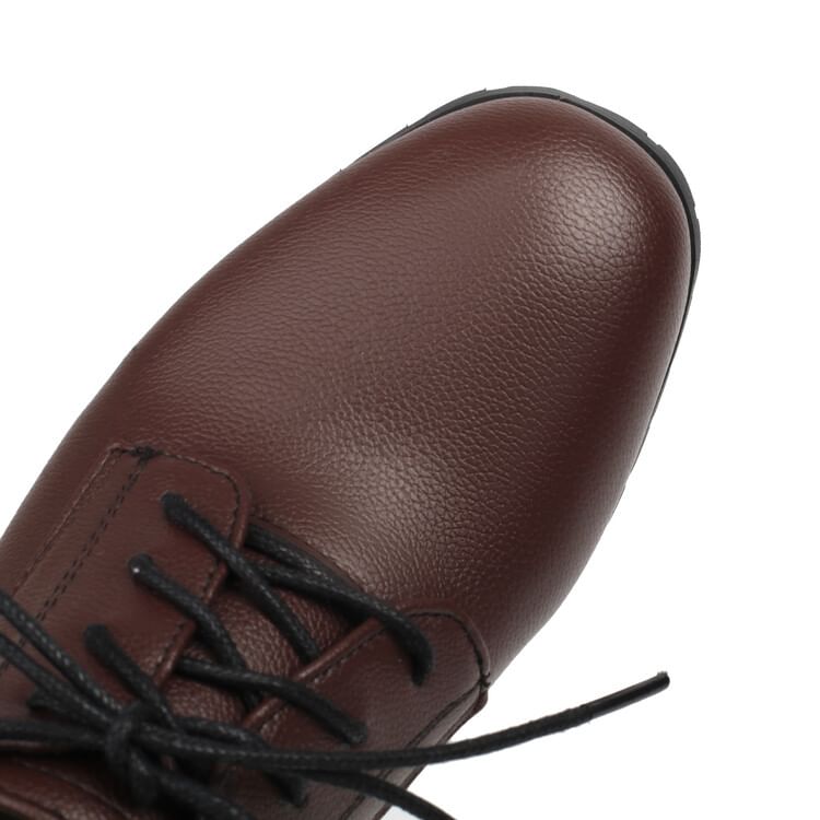 Chunky Faux Leather Plain Pumps Lace-Up Heel