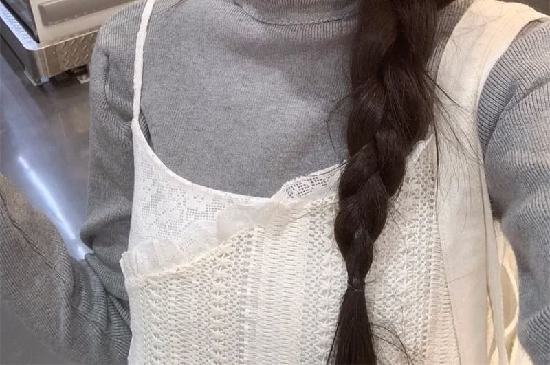 Lace-Panel Camisole and Crew-Neck Long-Sleeve Tee
