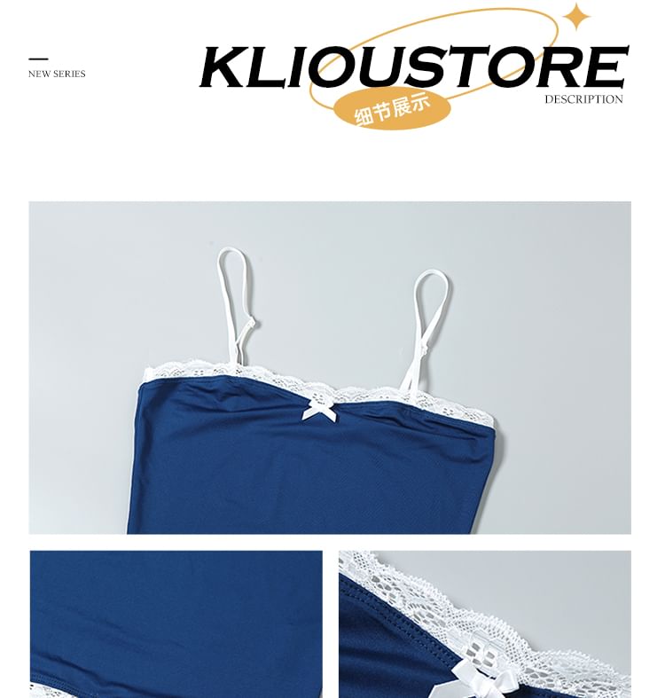 Bow-Adorned Lace-Trim Camisole Top