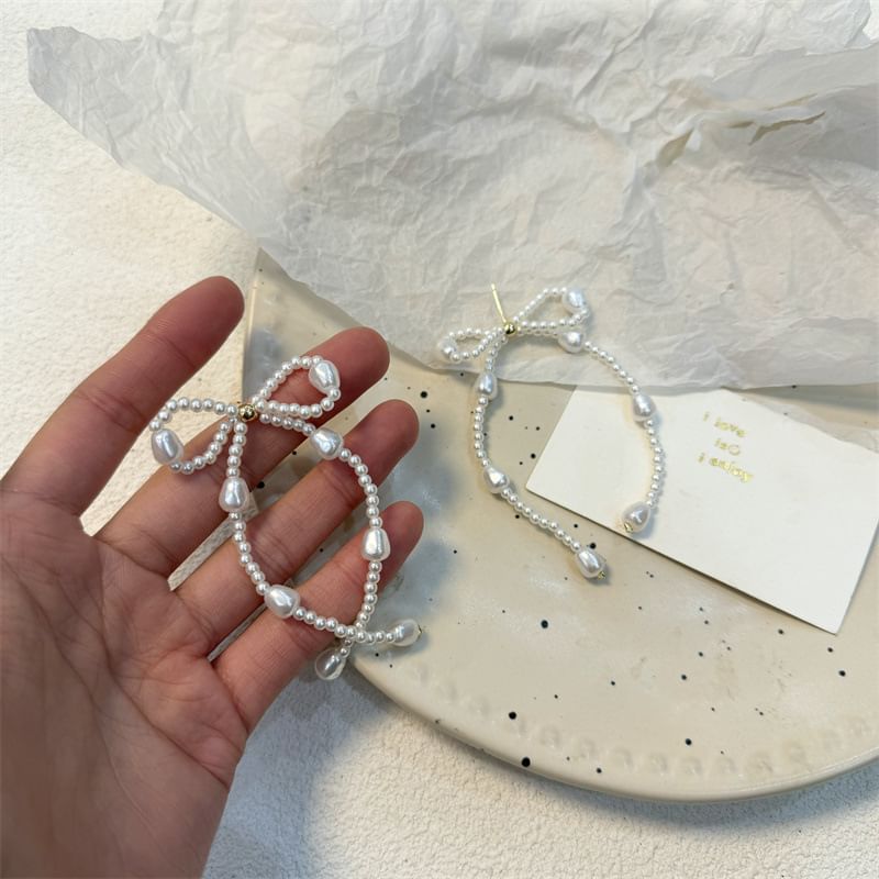 Dangle Bow Pearl Faux Earring