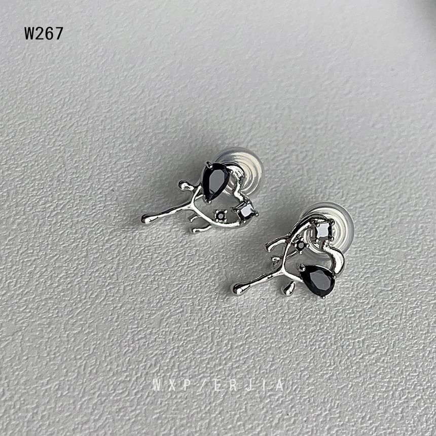 Melting Heart Earring Alloy Rhinestone Stud
