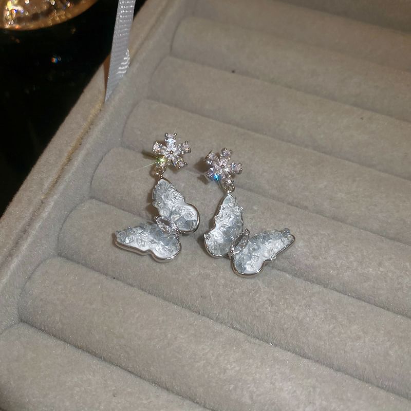 / Alloy Crystal Earring Pearl Designs) Butterfly Faux (Various