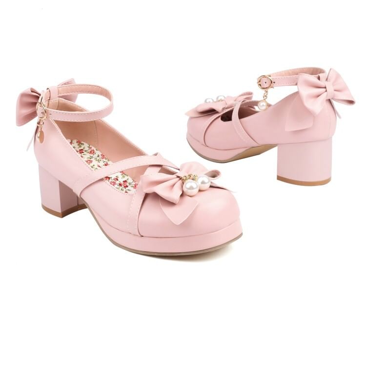 Ankle Strap Platform Jane Pumps Bow Mary