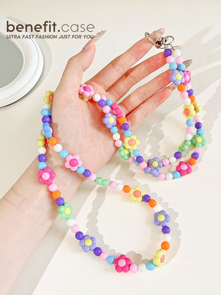 Crystal Phone Floral Lanyard Faux Bead