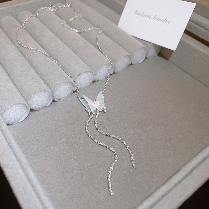 Choker Rhinestone Dangle / Butterfly Alloy Earring