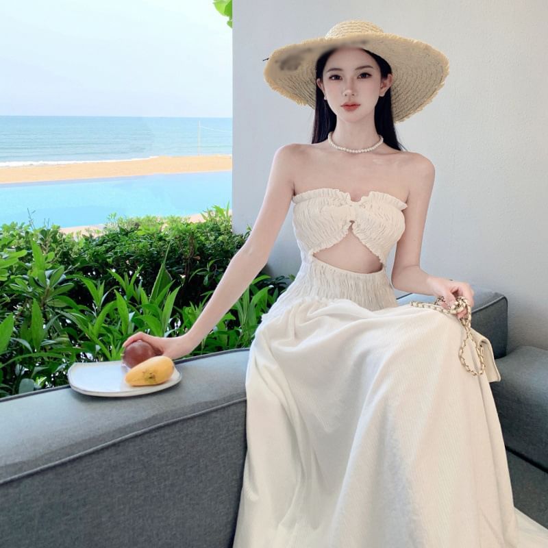 Plain Dress Cutout A-Line Tube Slit Maxi