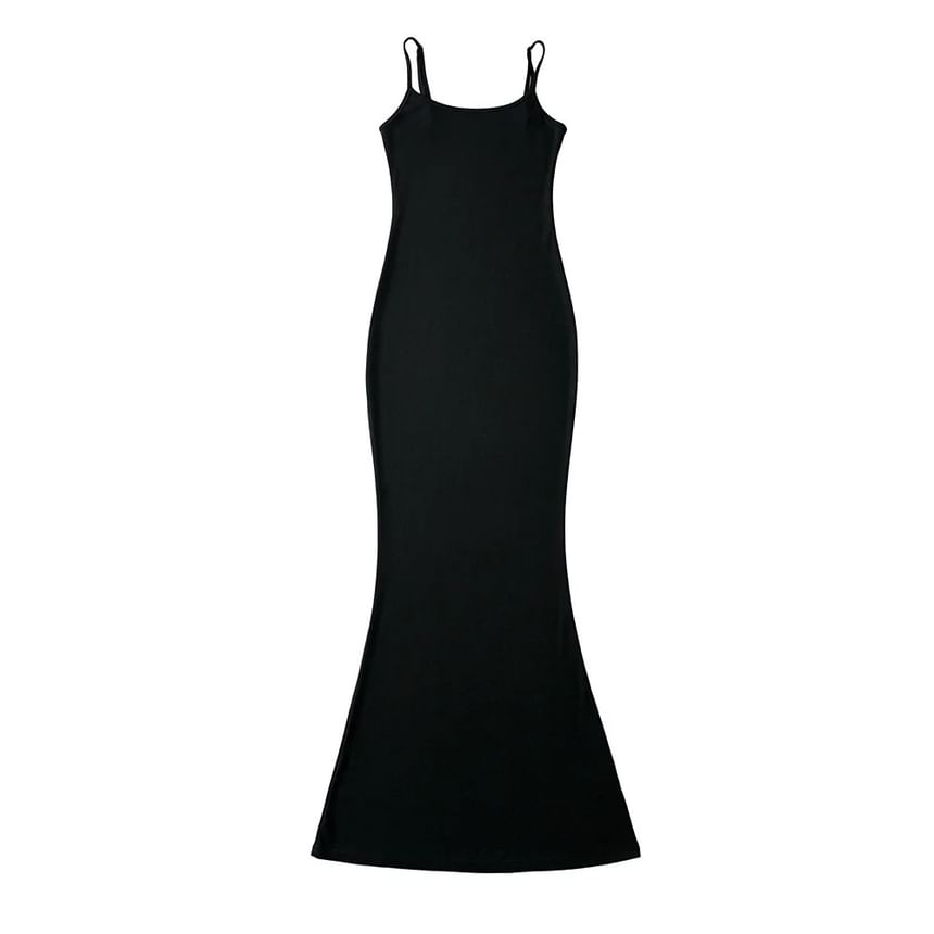 Scoop Neck Spaghetti Strap Solid Mermaid Maxi Dress