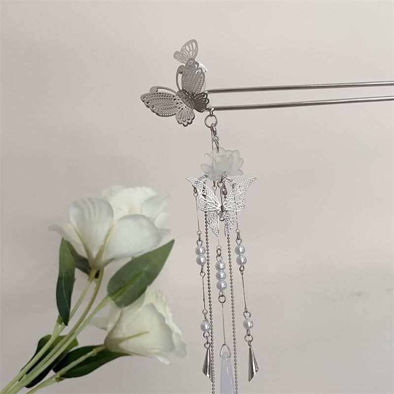 Stick Hair Butterfly Lotus Faux Alloy Pearl