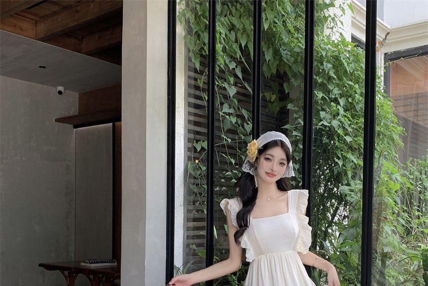 Back A-Line Tie Dress Maxi Strap Spaghetti