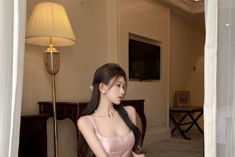 Strap Gown Spaghetti Plain Evening Neck Scoop A-Line