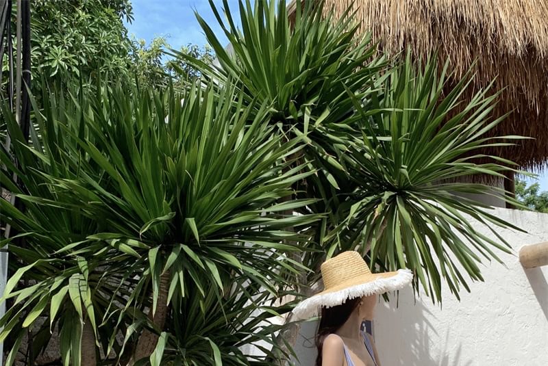 Neck Maxi Square Striped Dress Spaghetti Sun Strap Ruffle