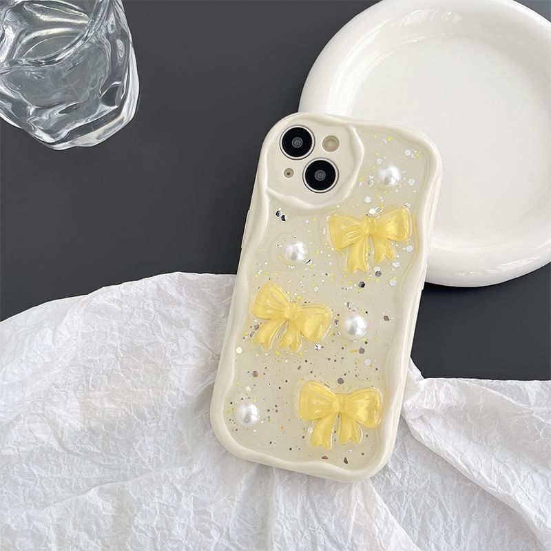 Faux Pearl Case Phone Butterfly