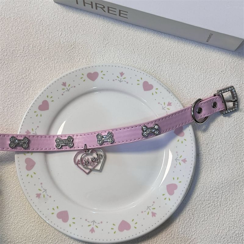 Choker Faux Leather Rhinestone Heart