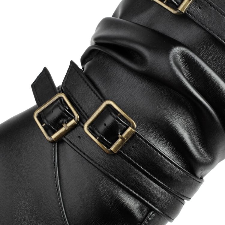 Boots Mid-Calf Heel Chunky Buckled