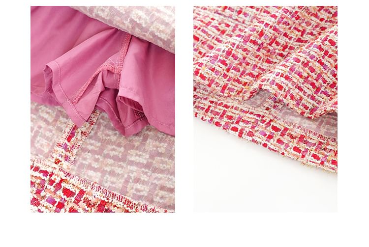 Set: V-Neck Button-Up Tweed Crop Jacket + High Rise Mini Pencil Skirt