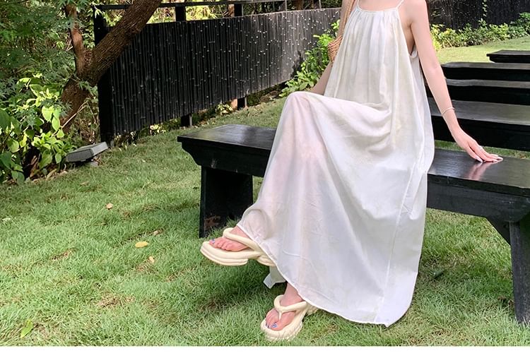 A-Line Strap Spaghetti Maxi Dress Plain