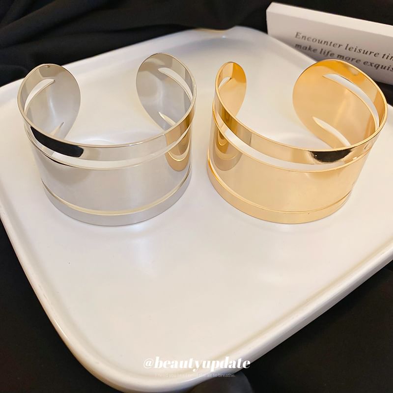 Polished Layered Bangle Open Alloy