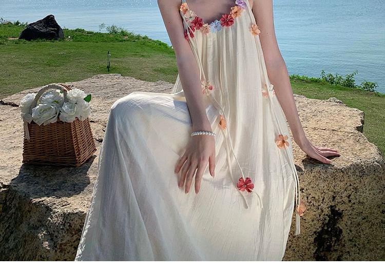 Midi Strap Accent Dress A-Line Flower Spaghetti