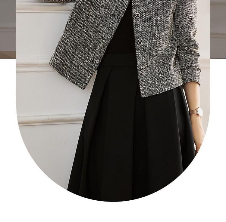 Round Neck Tweed Button Cropped Jacket