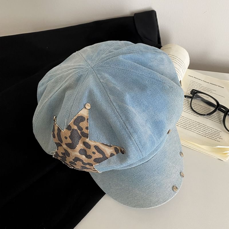 Applique Star Cap Newsboy Denim Studded