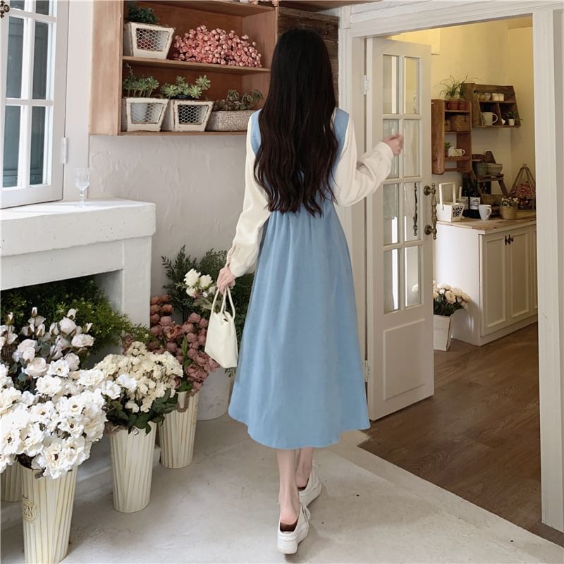 Tone Two-Piece Two Midi Long-Sleeve Mock Dress A-Line