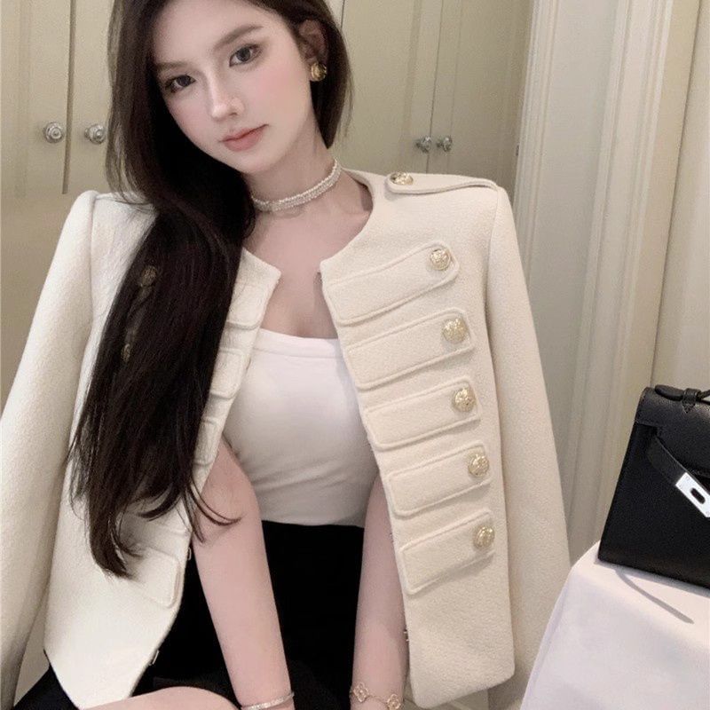 Long Sleeve Round Neck Cropped Tweed Jacket