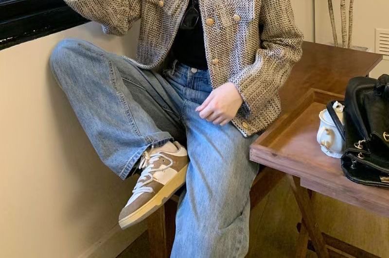 Long Sleeve Round Neck Cropped Tweed Jacket