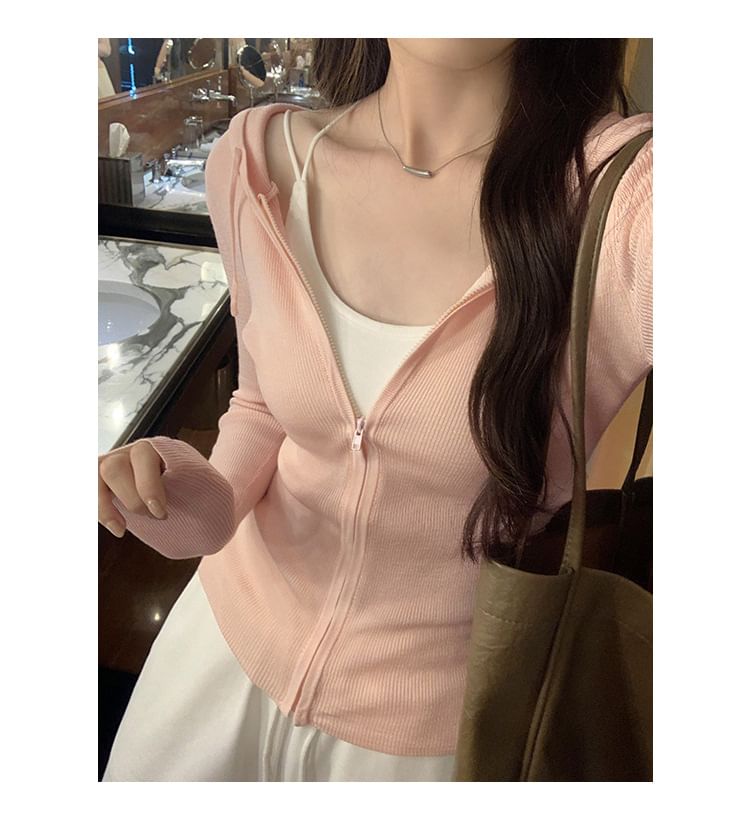 Simple Hood Zip Up Cardigan
